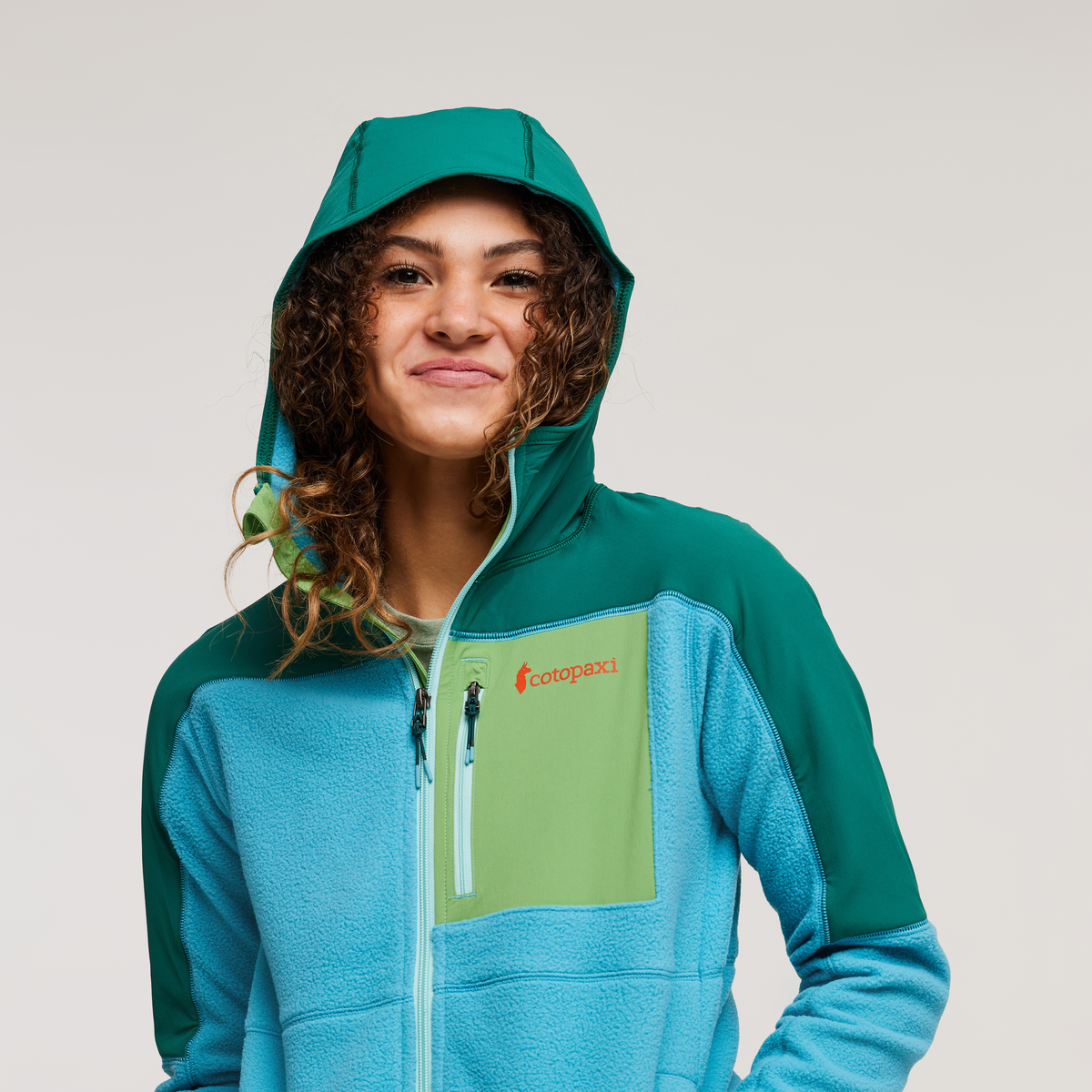 Abrazo Fleece Hooded Full-Zip Jacket - Women's, Greenery/Poolside, Model London