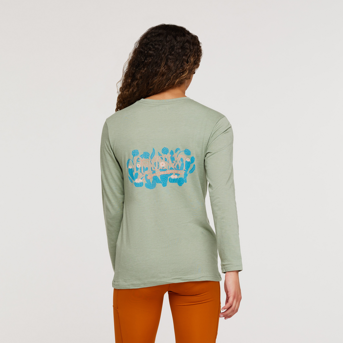Cactus Life Long-Sleeve Organic T-Shirt - Women's, Silver Leaf, Model London