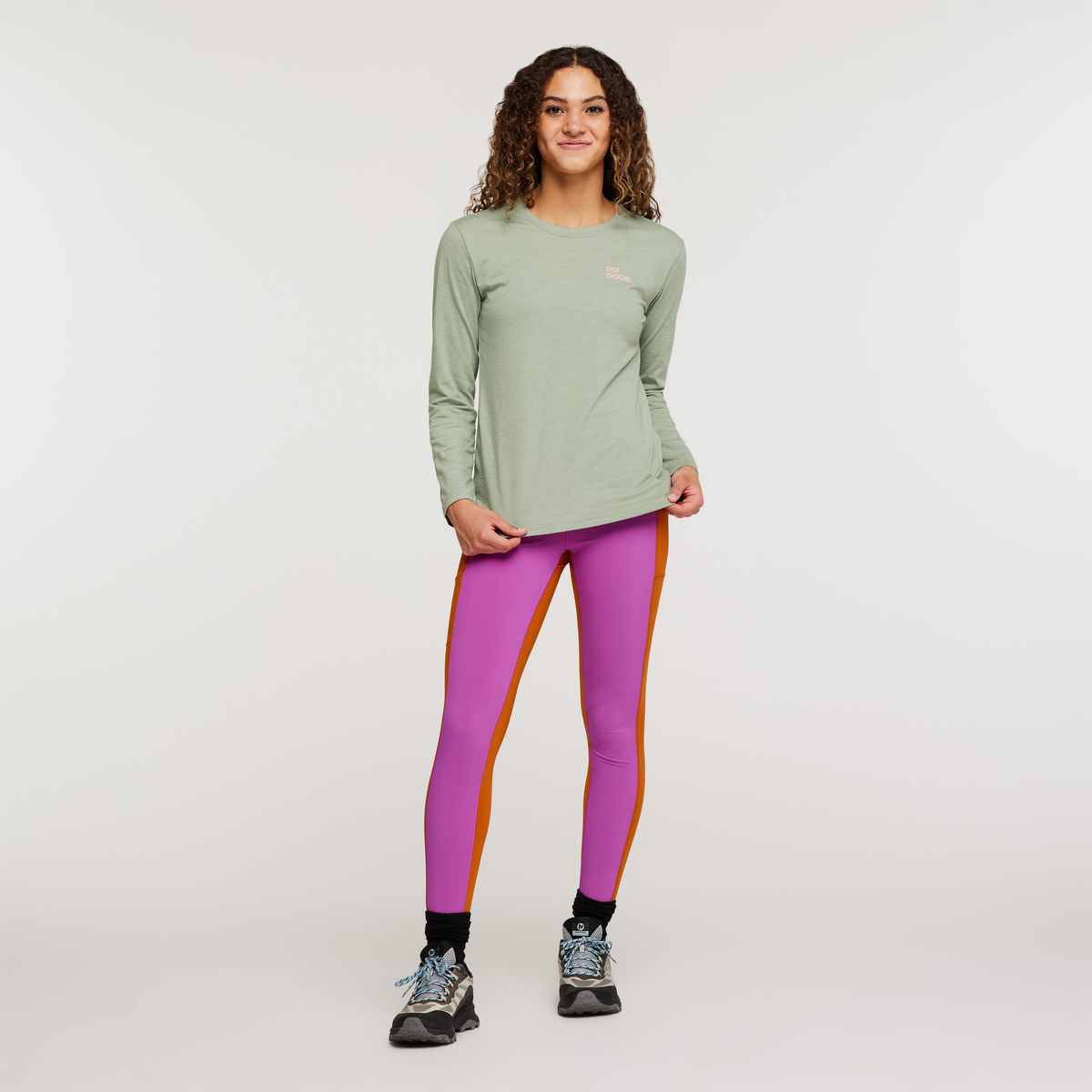 Cactus Life Long-Sleeve Organic T-Shirt - Women's, Silver Leaf, Model London