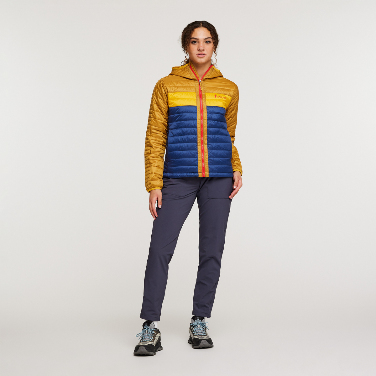 Capa Insulated Hooded Jacket - Women's, Amber/Maritime, Model London