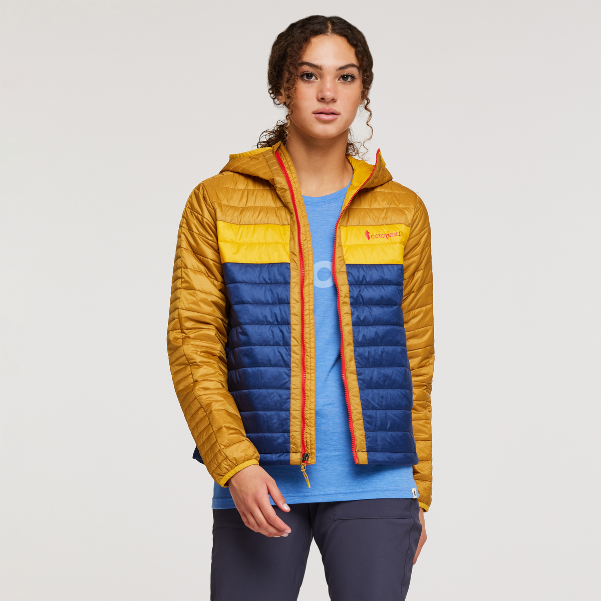 Capa Insulated Hooded Jacket - Women's, Amber/Maritime, Model London