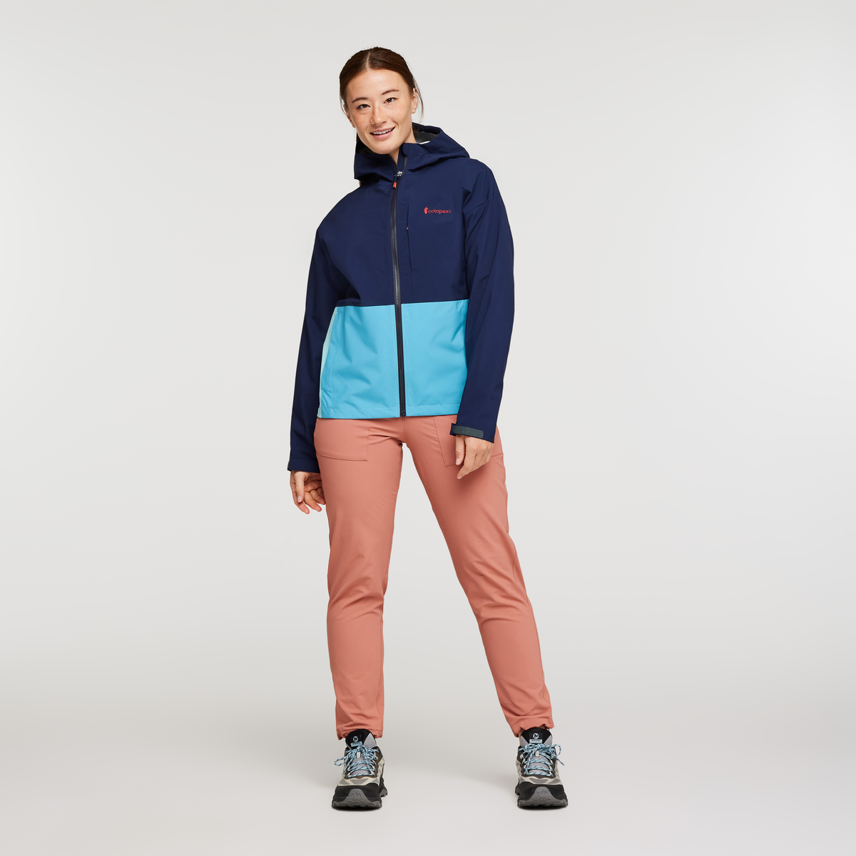 Cielo Rain Jacket - Women's, Maritime/Sea Glass, Model Aya