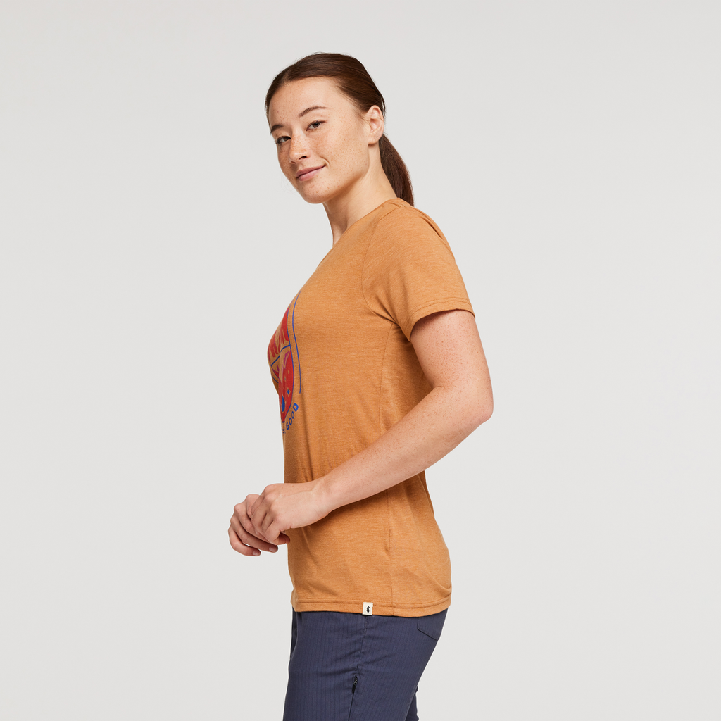 Day and Night Organic T-Shirt - Women's, Saddle, Model Aya