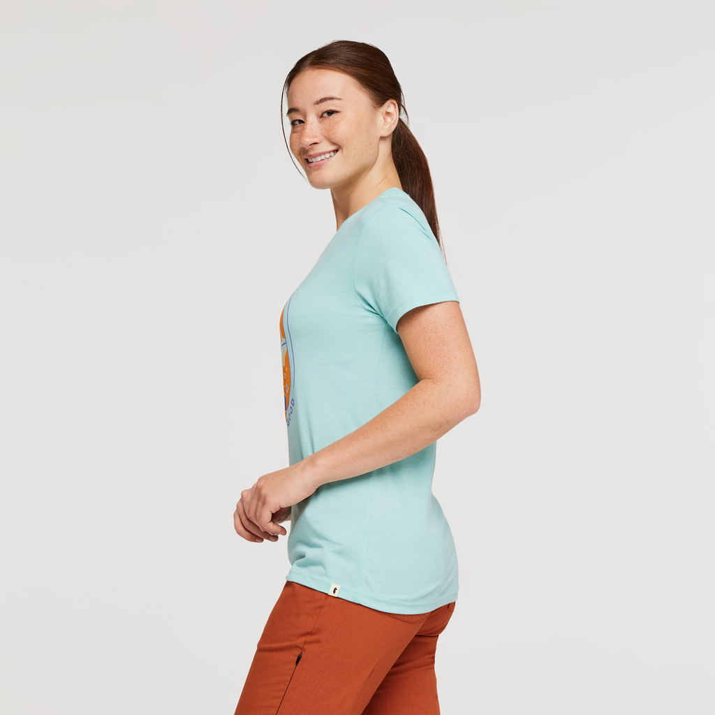 Day and Night Organic T-Shirt - Women's, Sea Glass, Model Aya