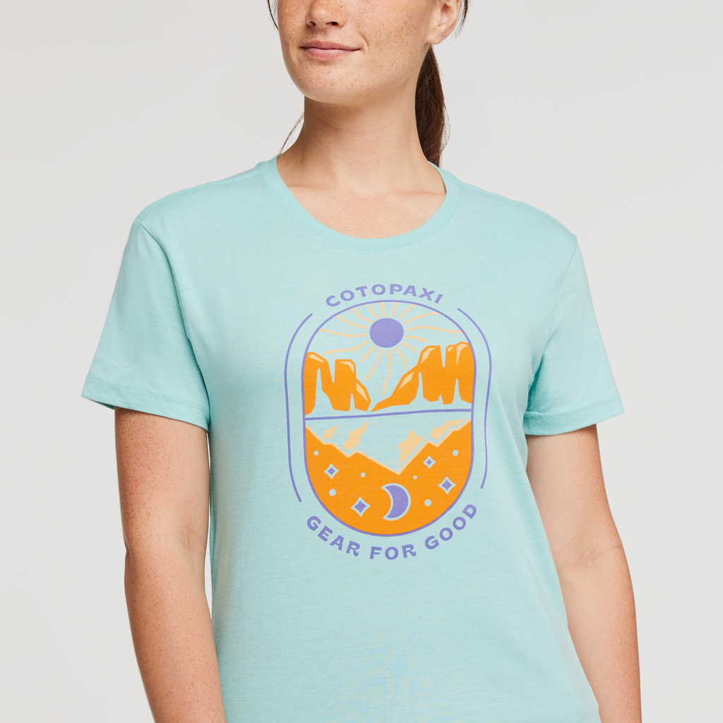 Day and Night Organic T-Shirt - Women's, Sea Glass, Model Aya