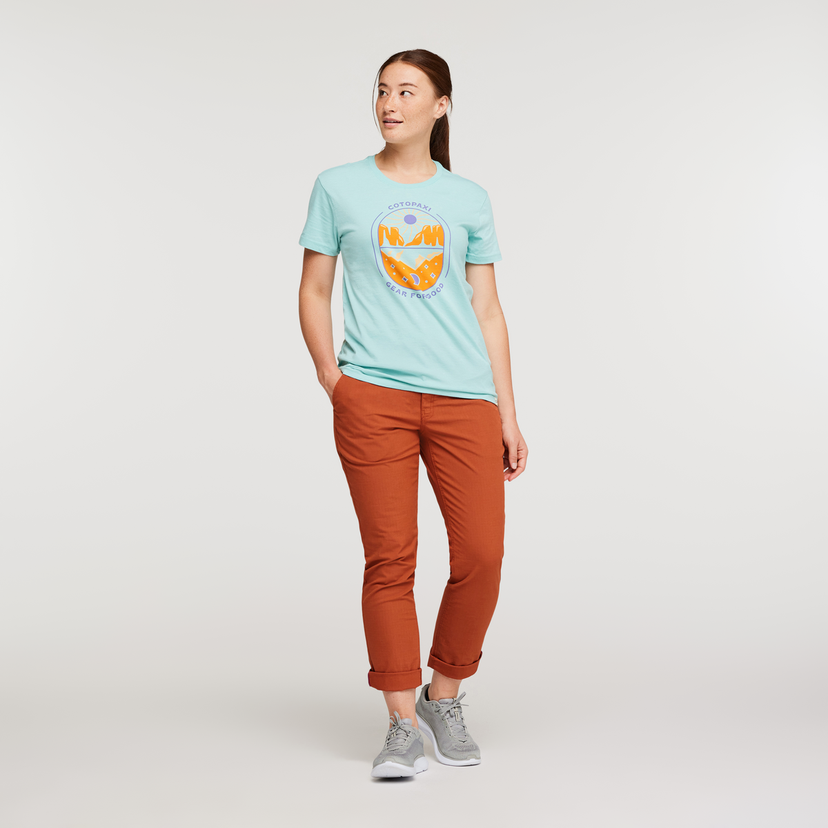 Day and Night Organic T-Shirt - Women's, Sea Glass, Model Aya