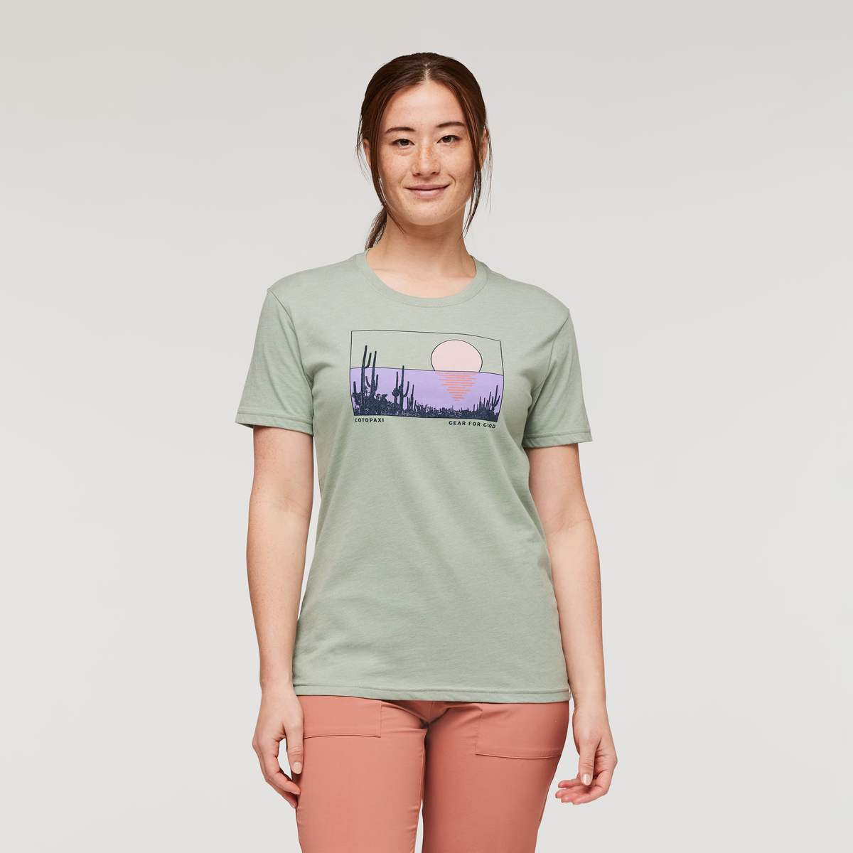 Desert View Organic T-Shirt - Women's, Silver Leaf, Model Aya