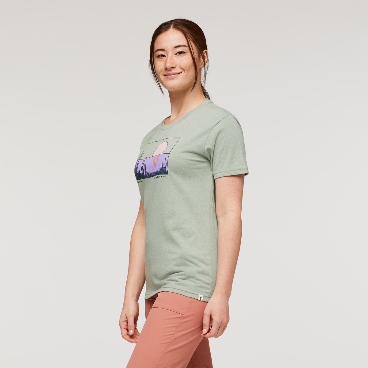 Desert View Organic T-Shirt - Women's, Silver Leaf, Model Aya