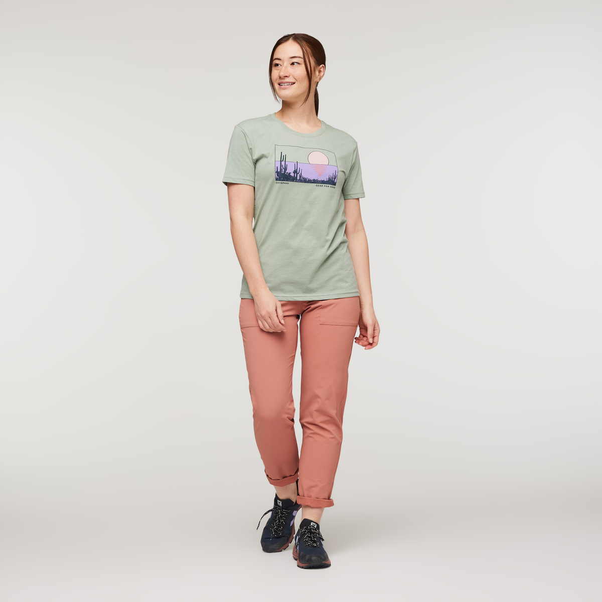 Desert View Organic T-Shirt - Women's, Silver Leaf, Model Aya