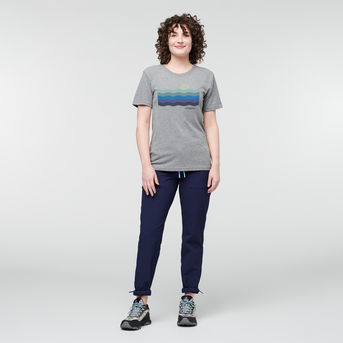 Disco Wave Organic T-Shirt - Women's, Heather Grey, Model Courtney