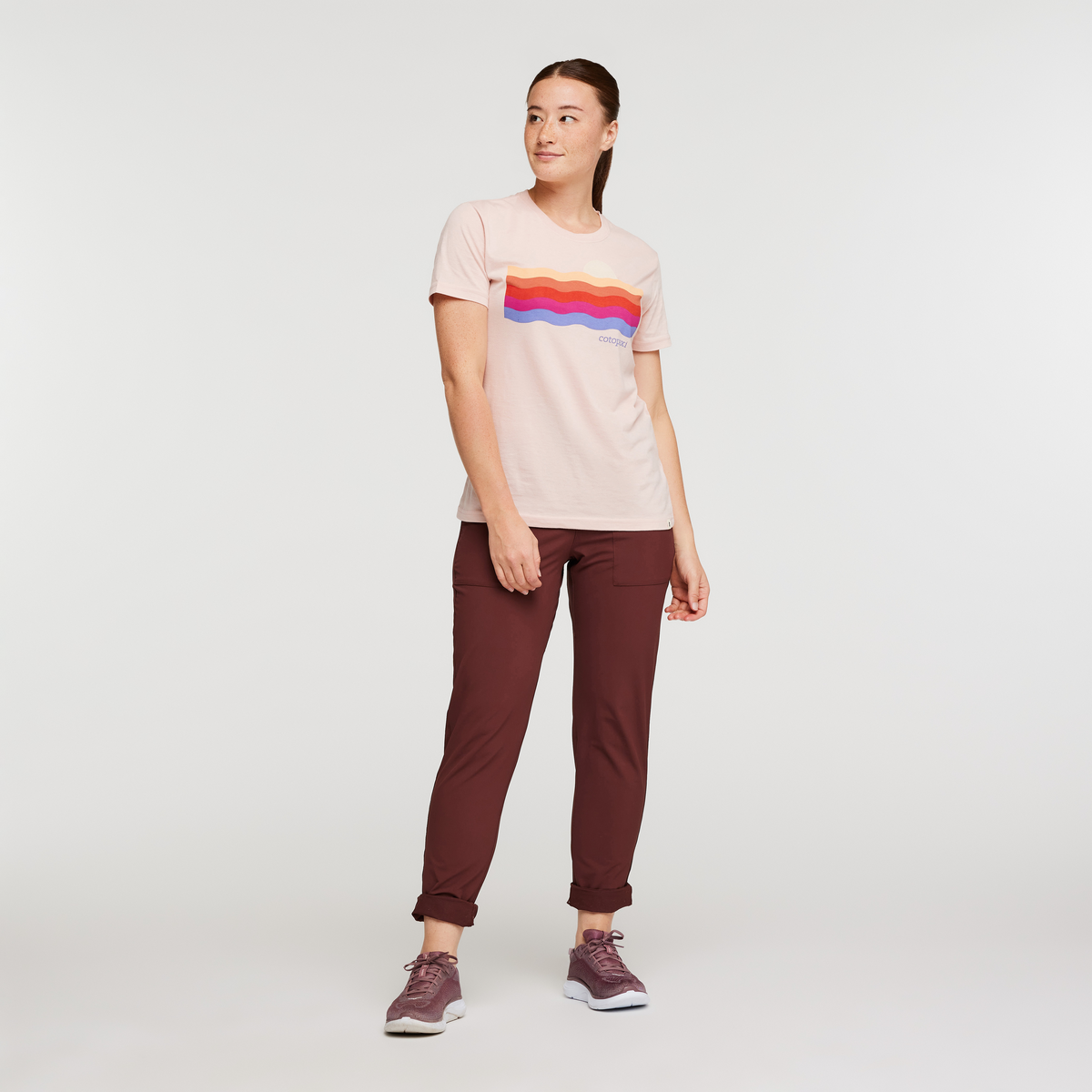 Disco Wave Organic T-Shirt - Women's, Sand, Model Aya