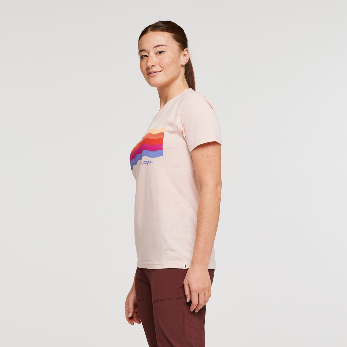 Disco Wave Organic T-Shirt - Women's, Sand, Model Aya