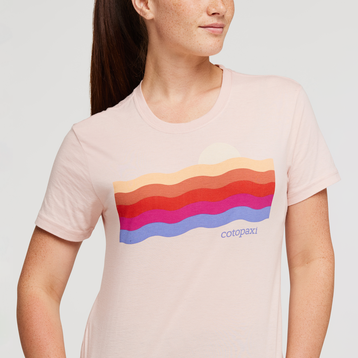 Disco Wave Organic T-Shirt - Women's, Sand, Model Aya