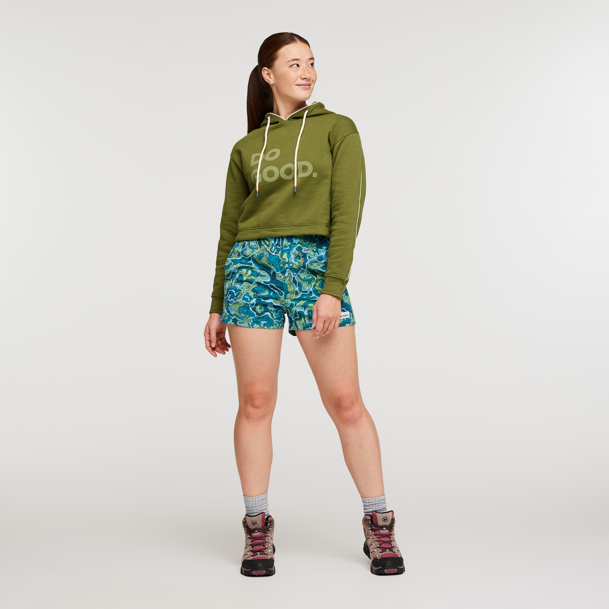 Do Good Organic Crop Sweatshirt - Women's, Pine, Model Aya
