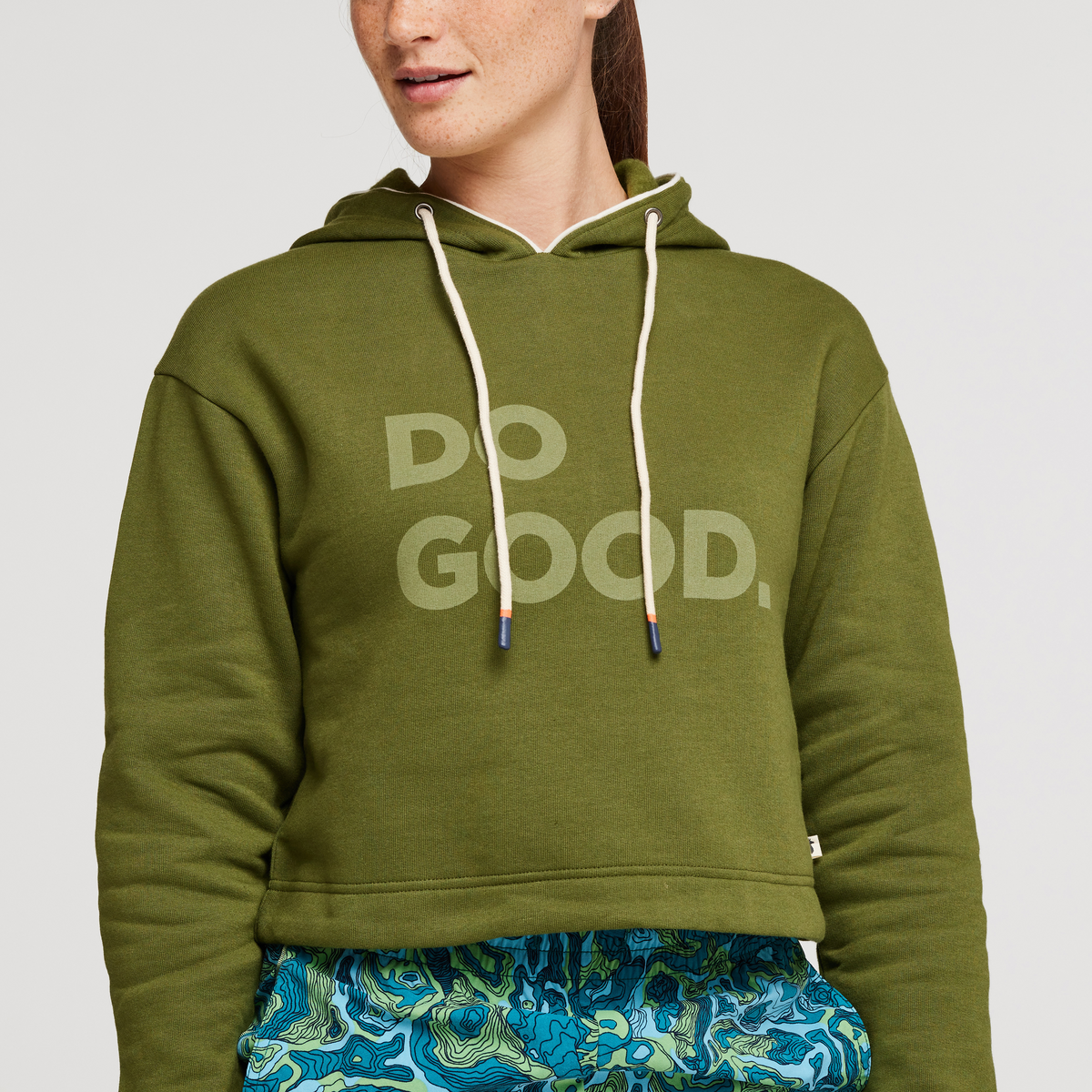 Do Good Organic Crop Sweatshirt - Women's, Pine, Model Aya