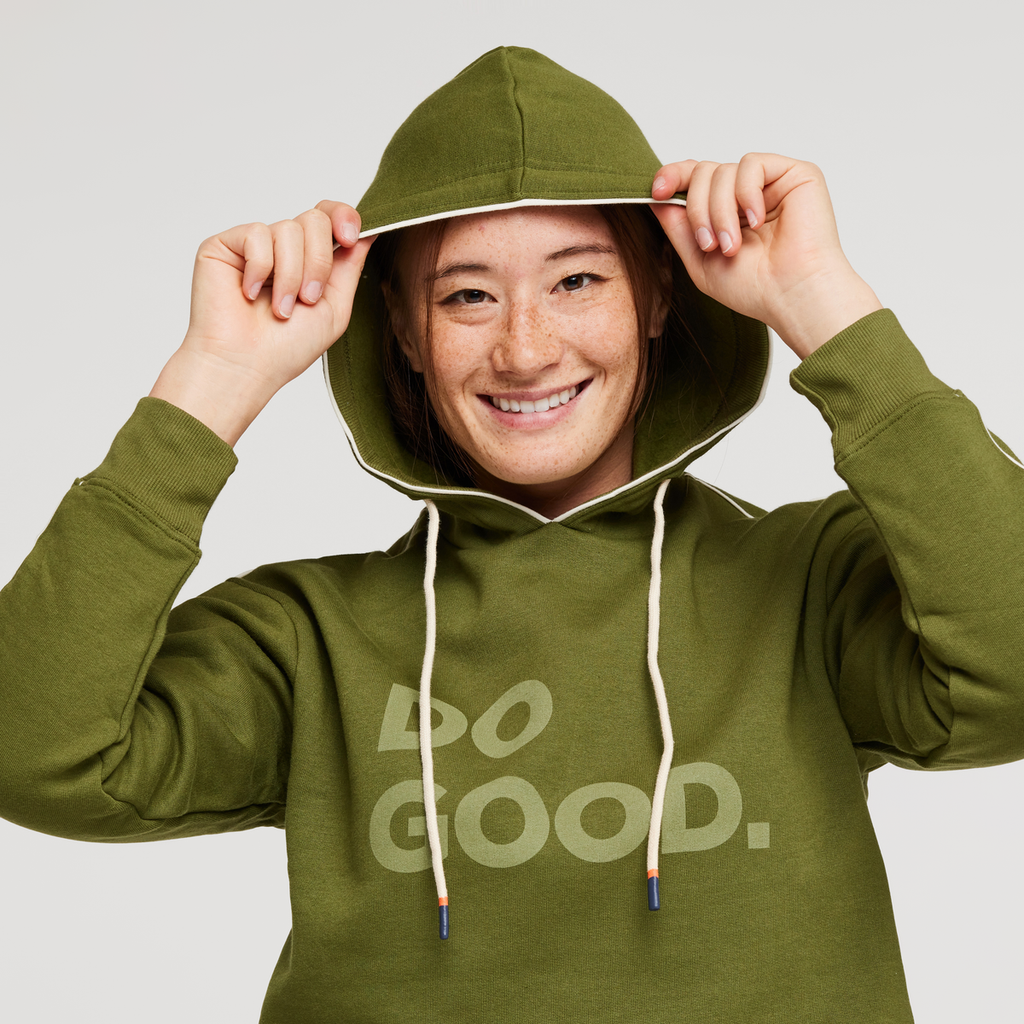 Do Good Organic Crop Sweatshirt - Women's, Pine, Model Aya