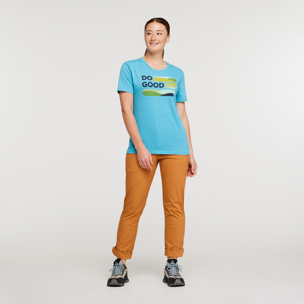 Do Good Stripe Organic T-Shirt - Women's, Poolside, Model Aya