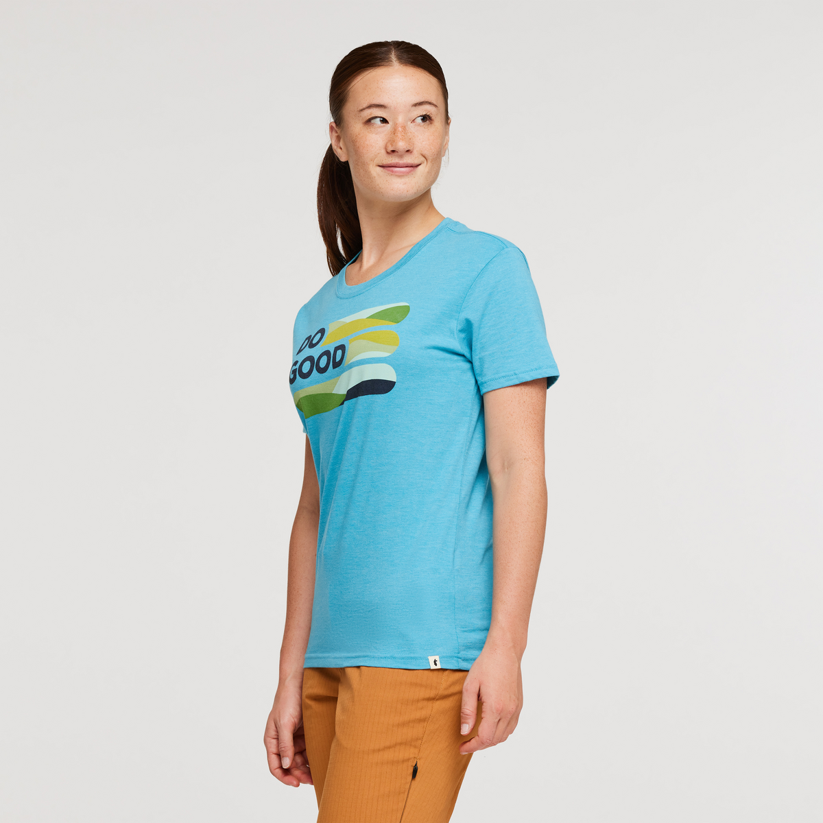 Do Good Stripe Organic T-Shirt - Women's, Poolside, Model Aya