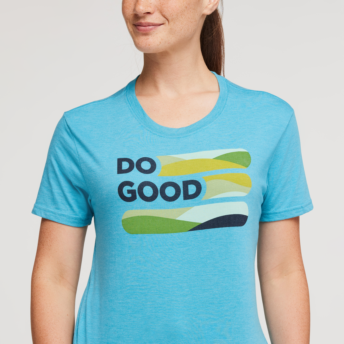 Do Good Stripe Organic T-Shirt - Women's, Poolside, Model Aya