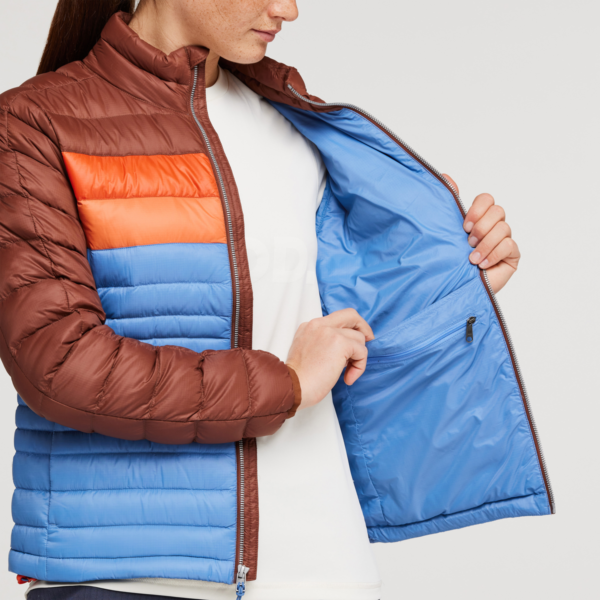 Fuego Down Jacket - Women's, Acorn/Lupine, Model Aya