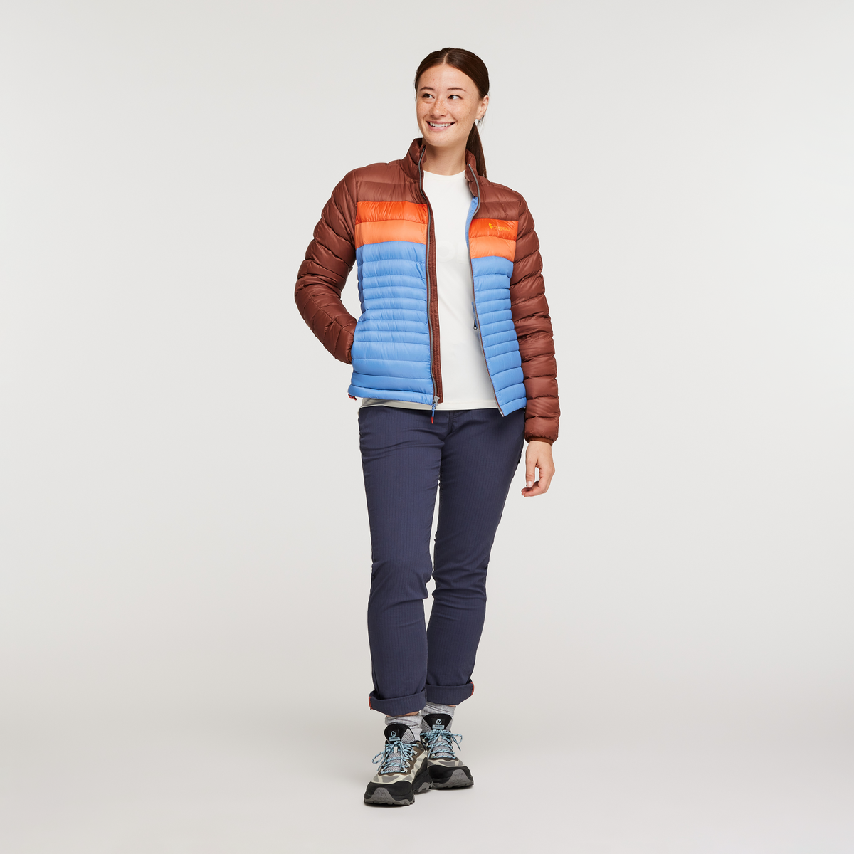 Fuego Down Jacket - Women's, Acorn/Lupine, Model Aya