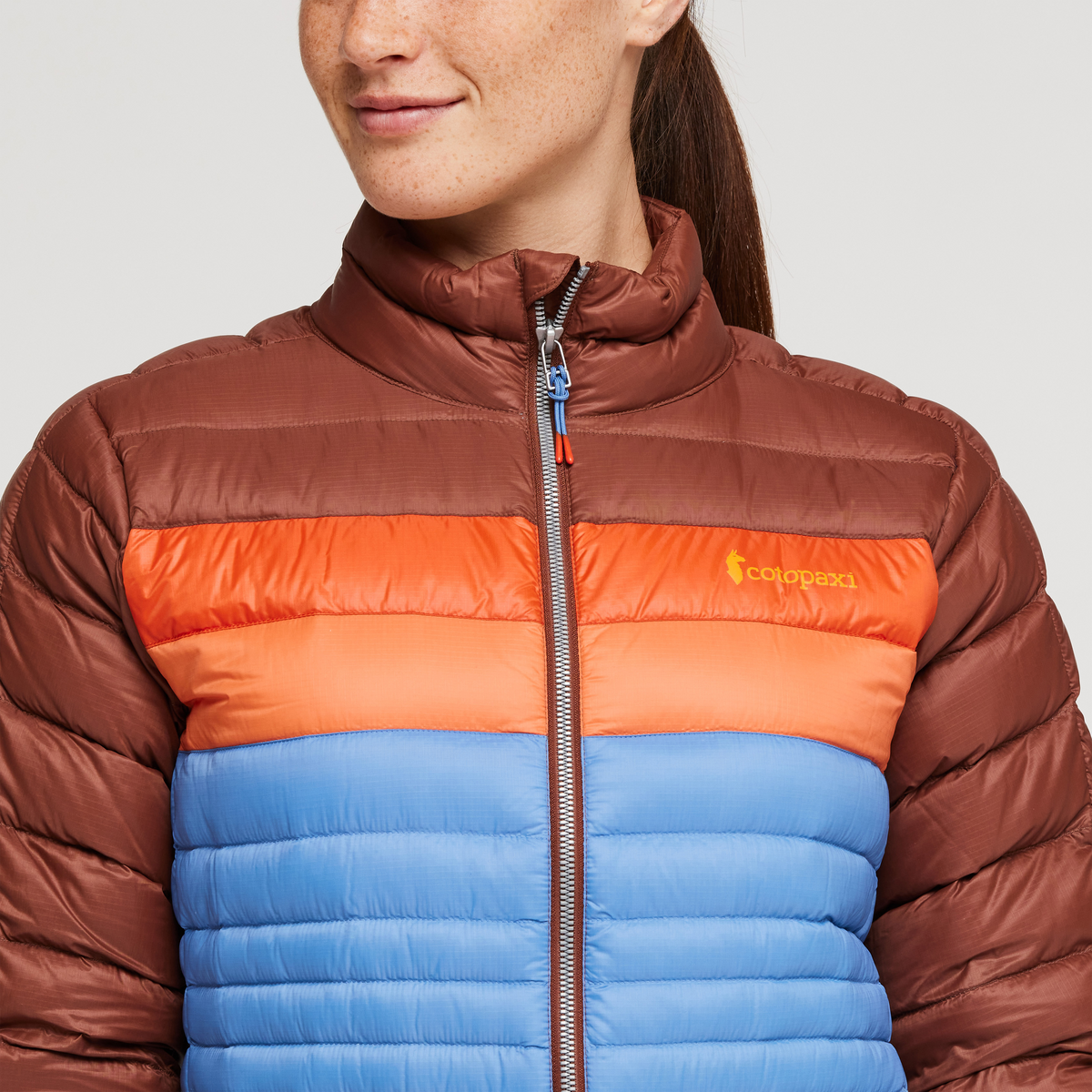 Fuego Down Jacket - Women's, Acorn/Lupine, Model Aya