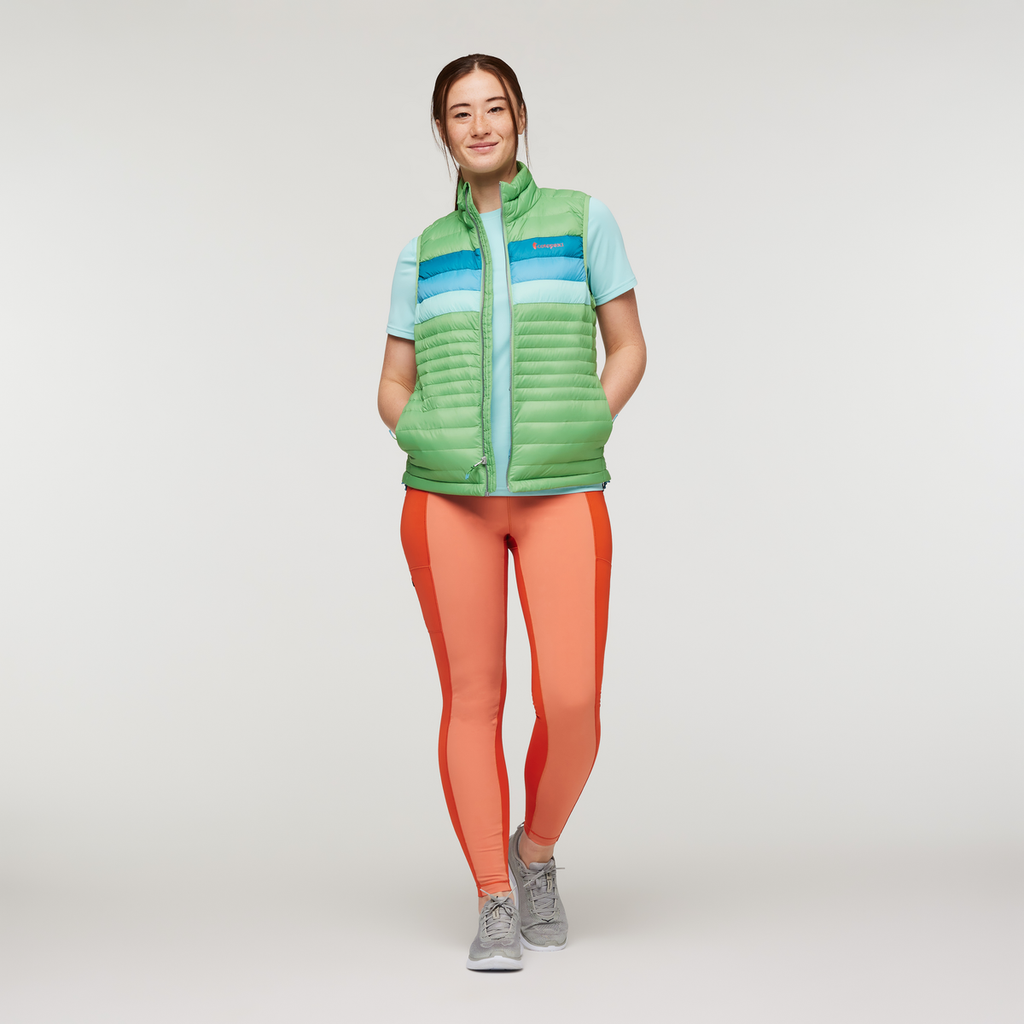 Fuego Down Vest - Women's, Kelp Stripes, Model Aya