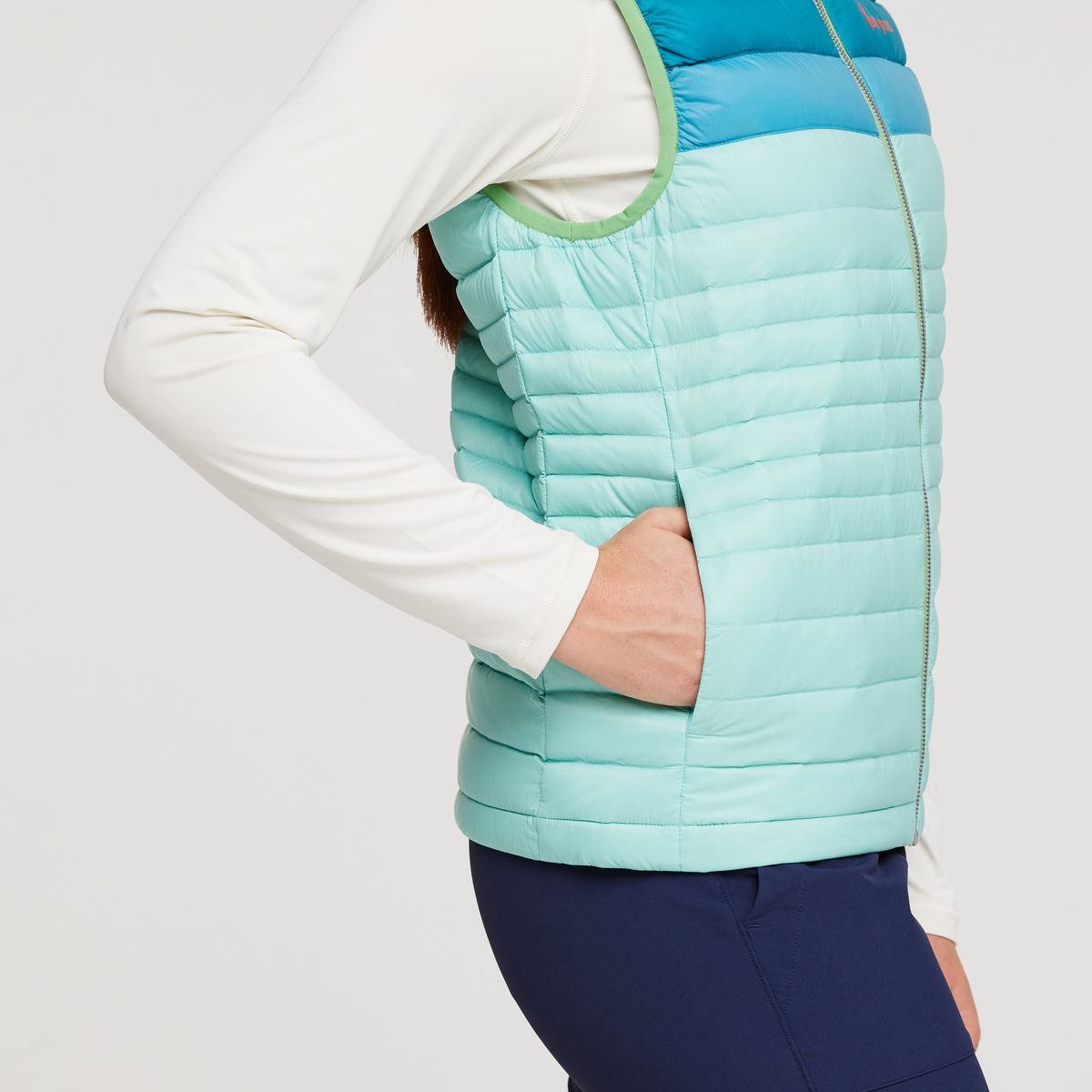 Fuego Down Vest - Women's, Kelp/Sea Glass, Model Aya
