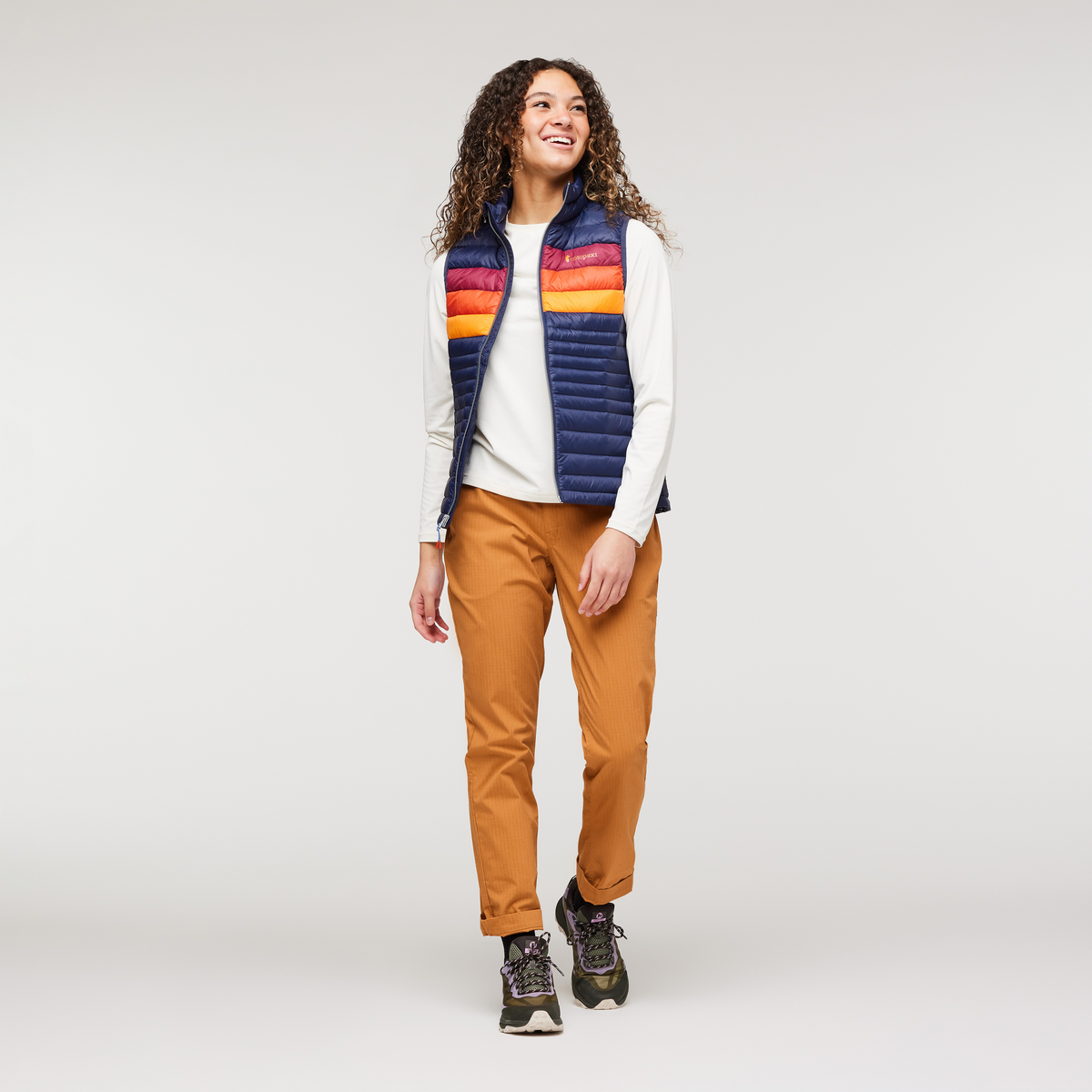 Fuego Down Vest - Women's, Maritime/Raspberry Stripes, Model London