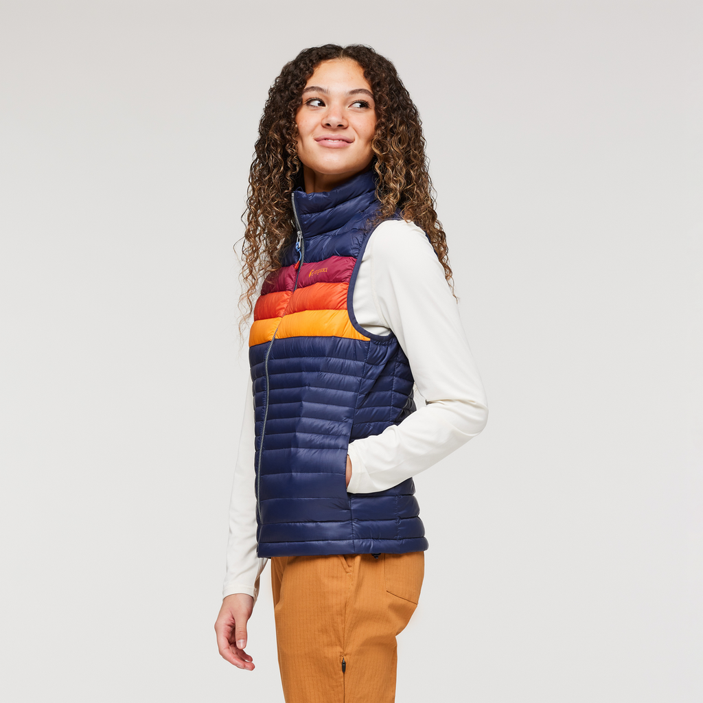 Fuego Down Vest - Women's, Maritime/Raspberry Stripes, Model London