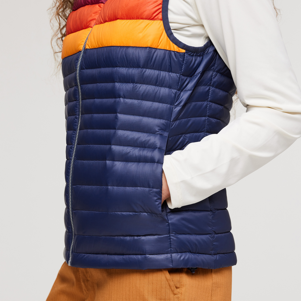 Fuego Down Vest - Women's, Maritime/Raspberry Stripes, Model London