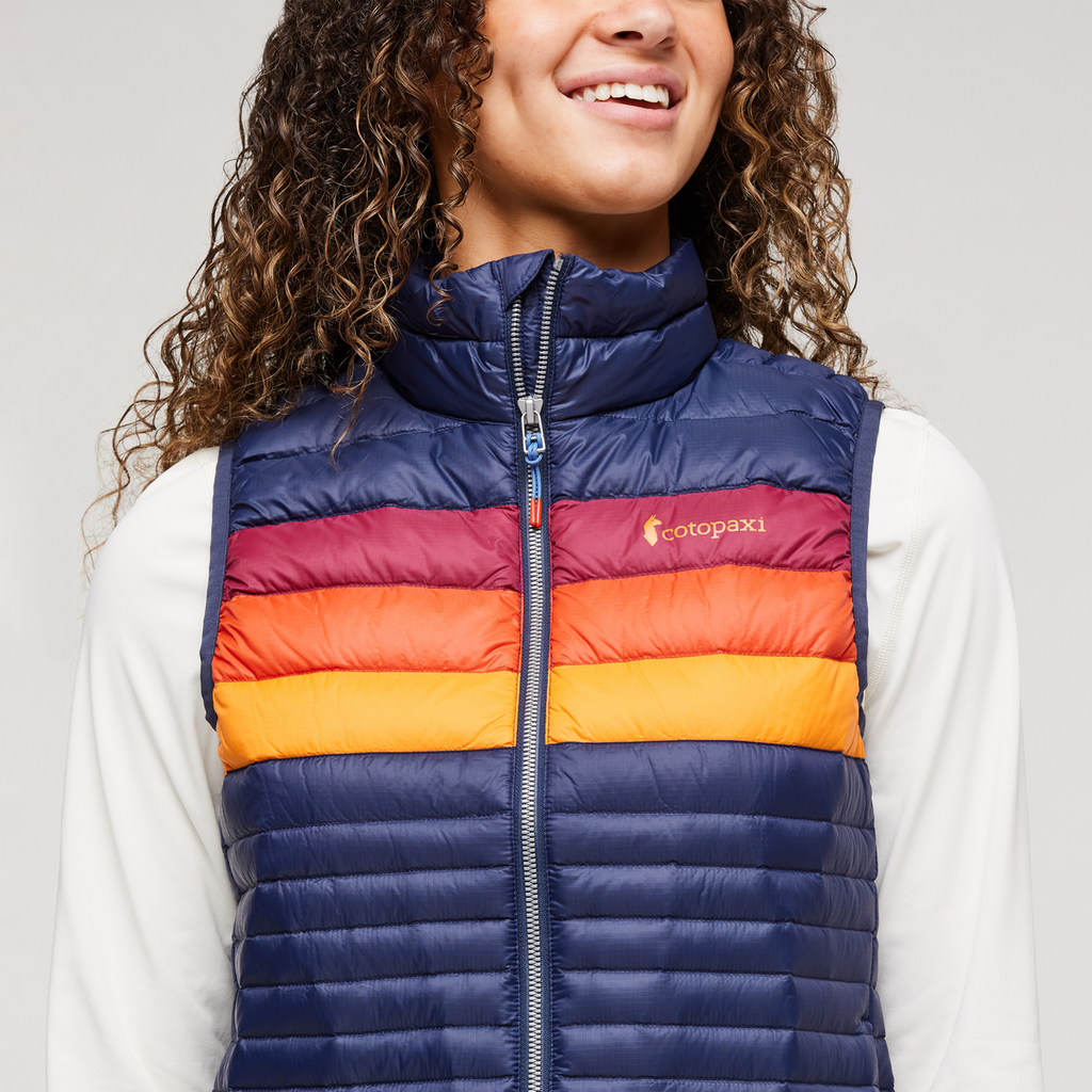 Fuego Down Vest - Women's, Maritime/Raspberry Stripes, Model London