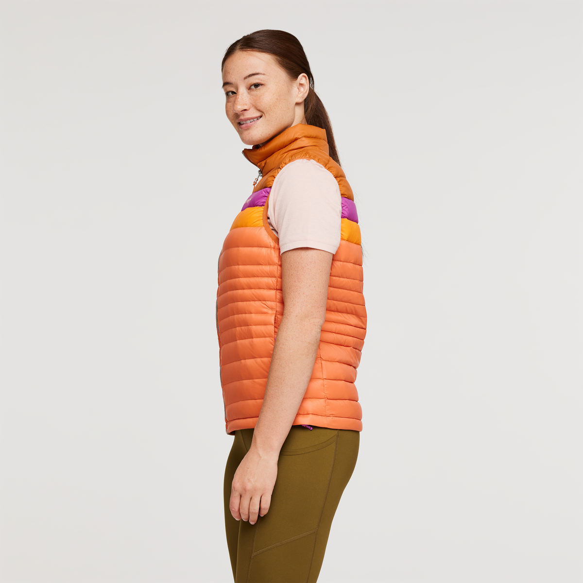 Fuego Down Vest - Women's, Mezcal/Nectar, Model Aya
