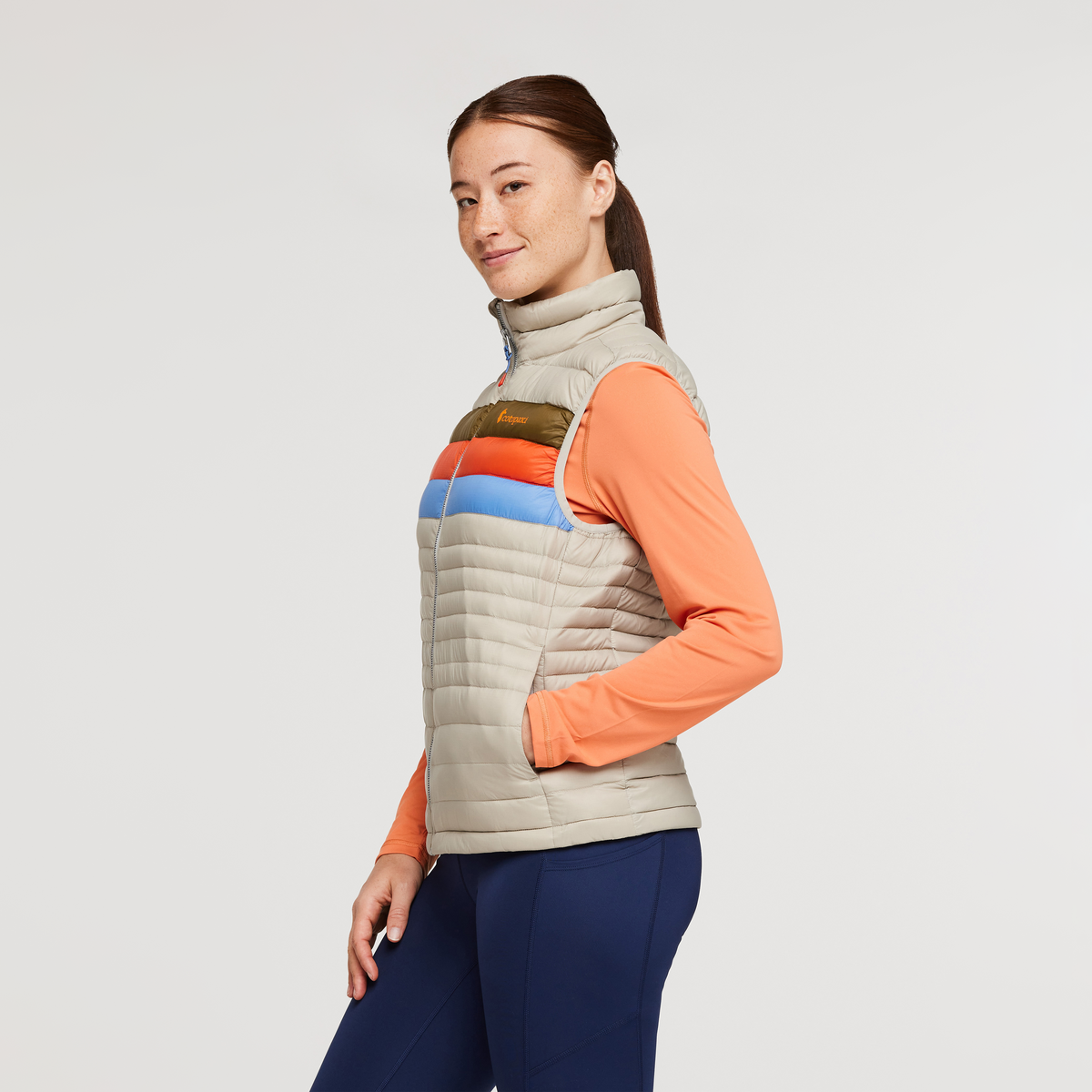 Fuego Down Vest - Women's, Pebble Stripes, Model Aya