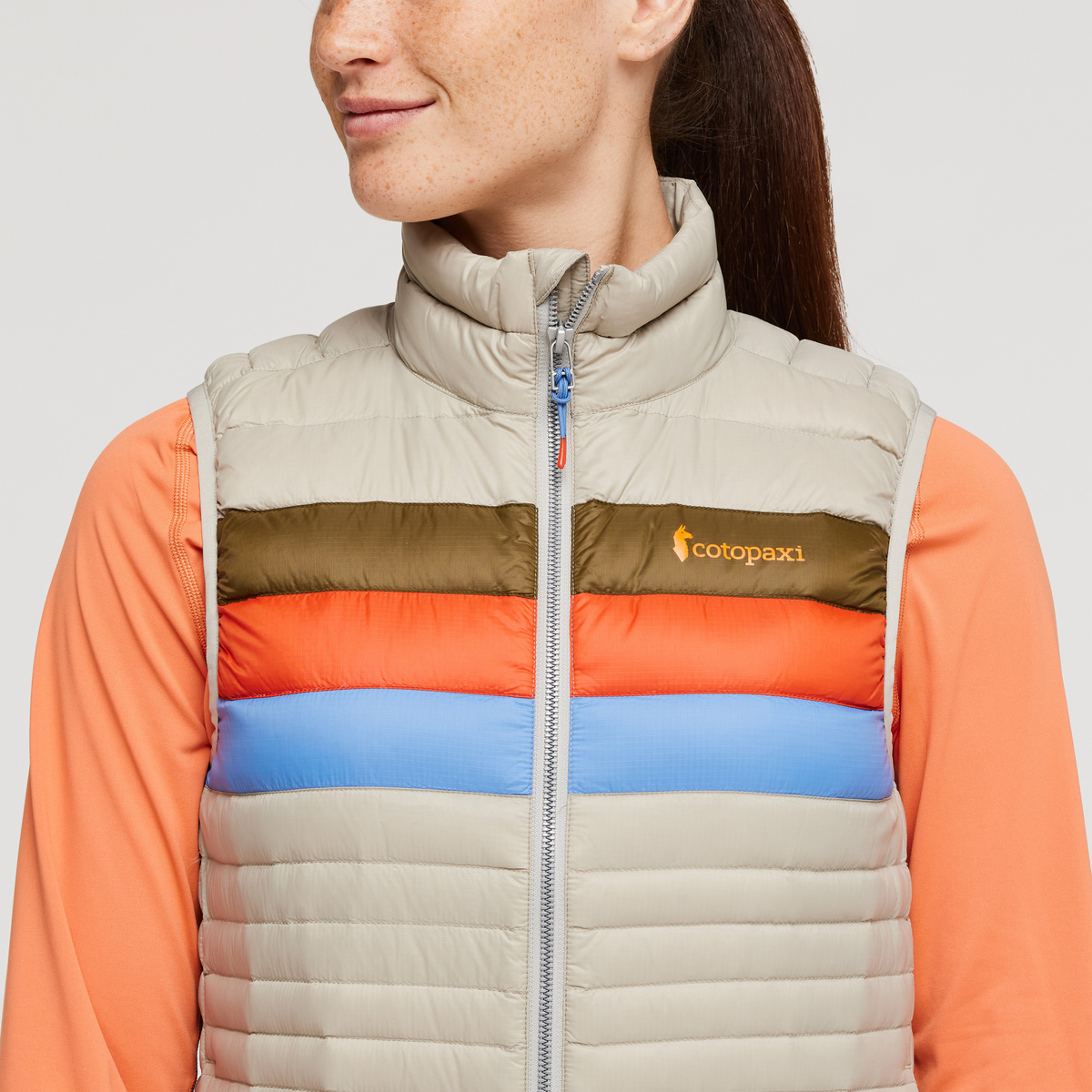 Fuego Down Vest - Women's, Pebble Stripes, Model Aya