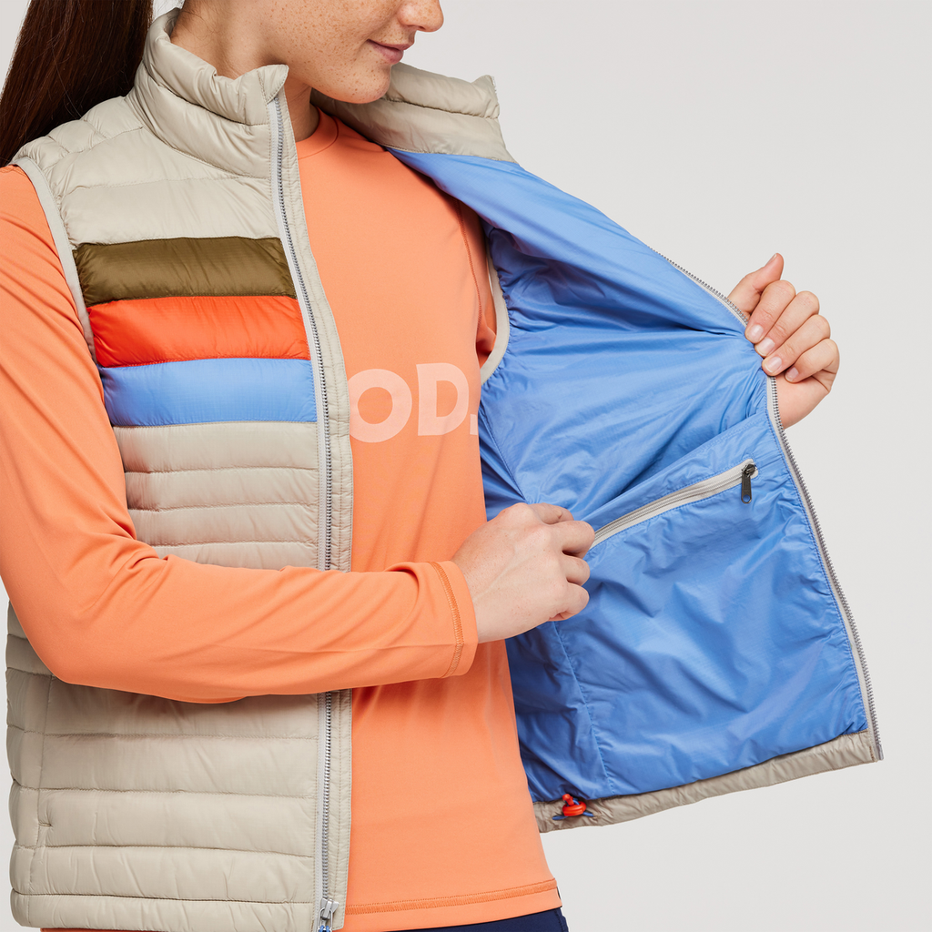Fuego Down Vest - Women's, Pebble Stripes, Model Aya