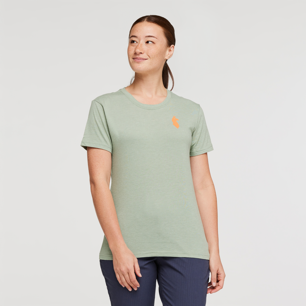 Happy Day Organic T-Shirt - Women's, Silver Leaf, Model Aya