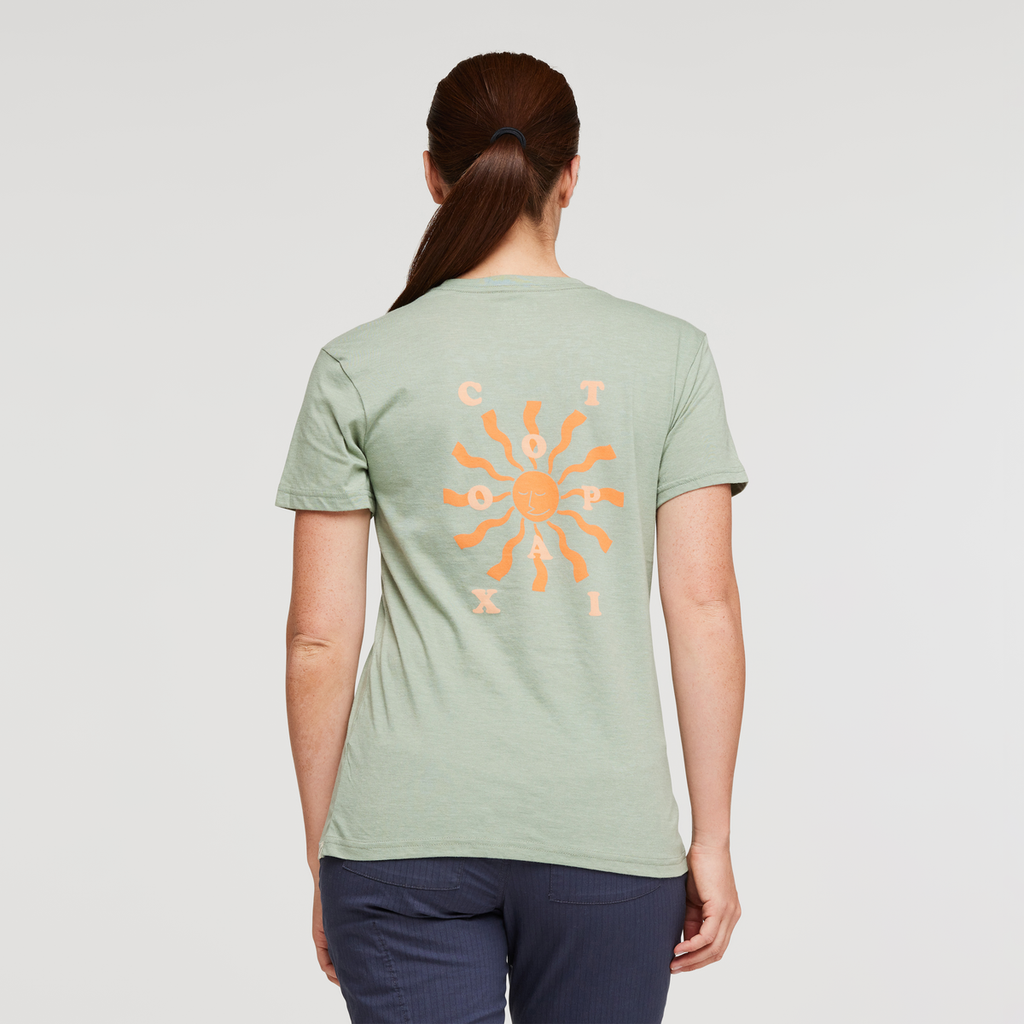 Happy Day Organic T-Shirt - Women's, Silver Leaf, Model Aya
