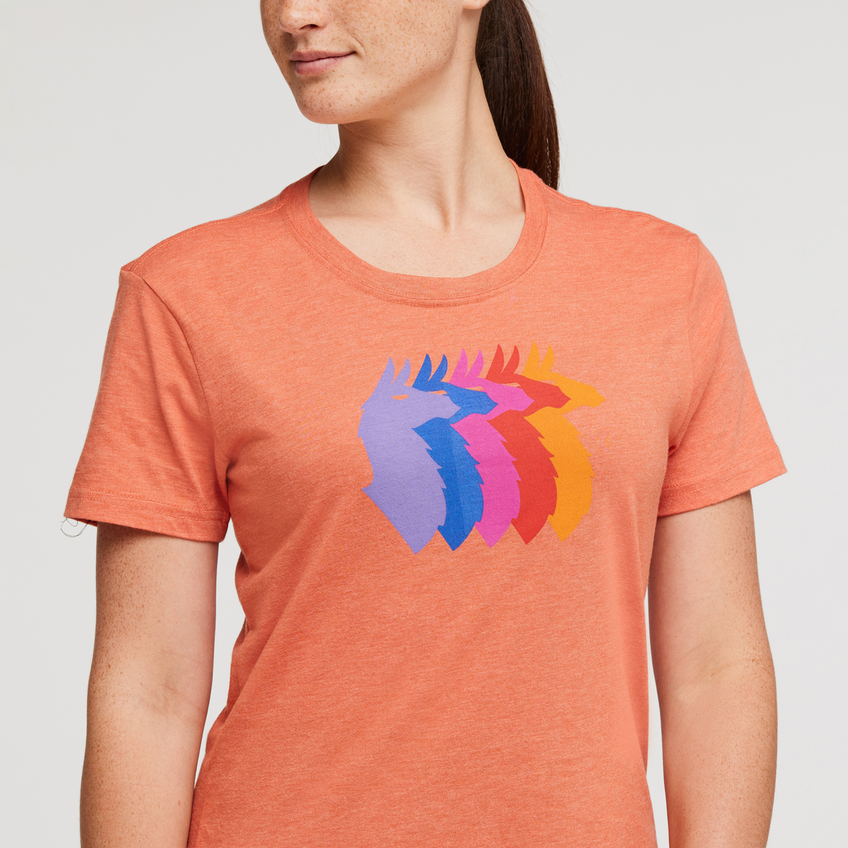 Llama Sequence Organic T-Shirt - Women's, Nectar, Model Aya