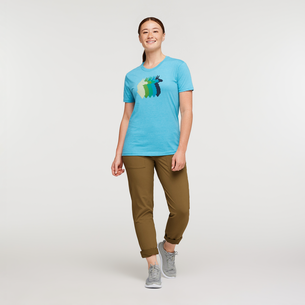 Llama Sequence Organic T-Shirt - Women's, Poolside, Model Aya
