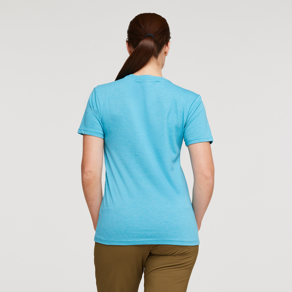 Llama Sequence Organic T-Shirt - Women's, Poolside, Model Aya