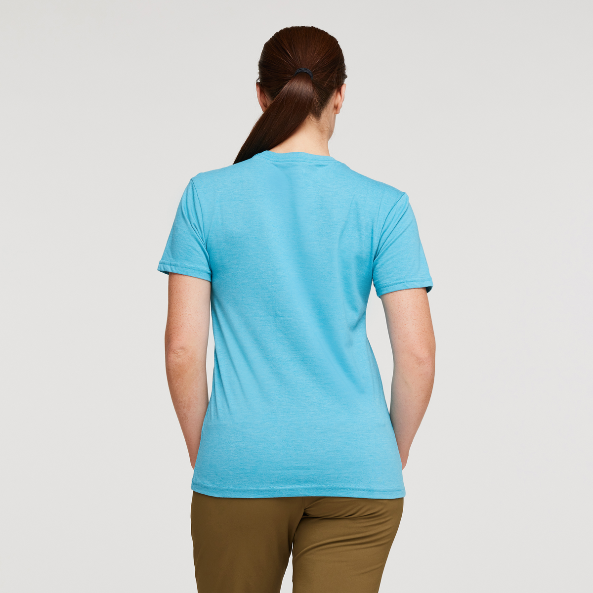 Llama Sequence Organic T-Shirt - Women's, Poolside, Model Aya