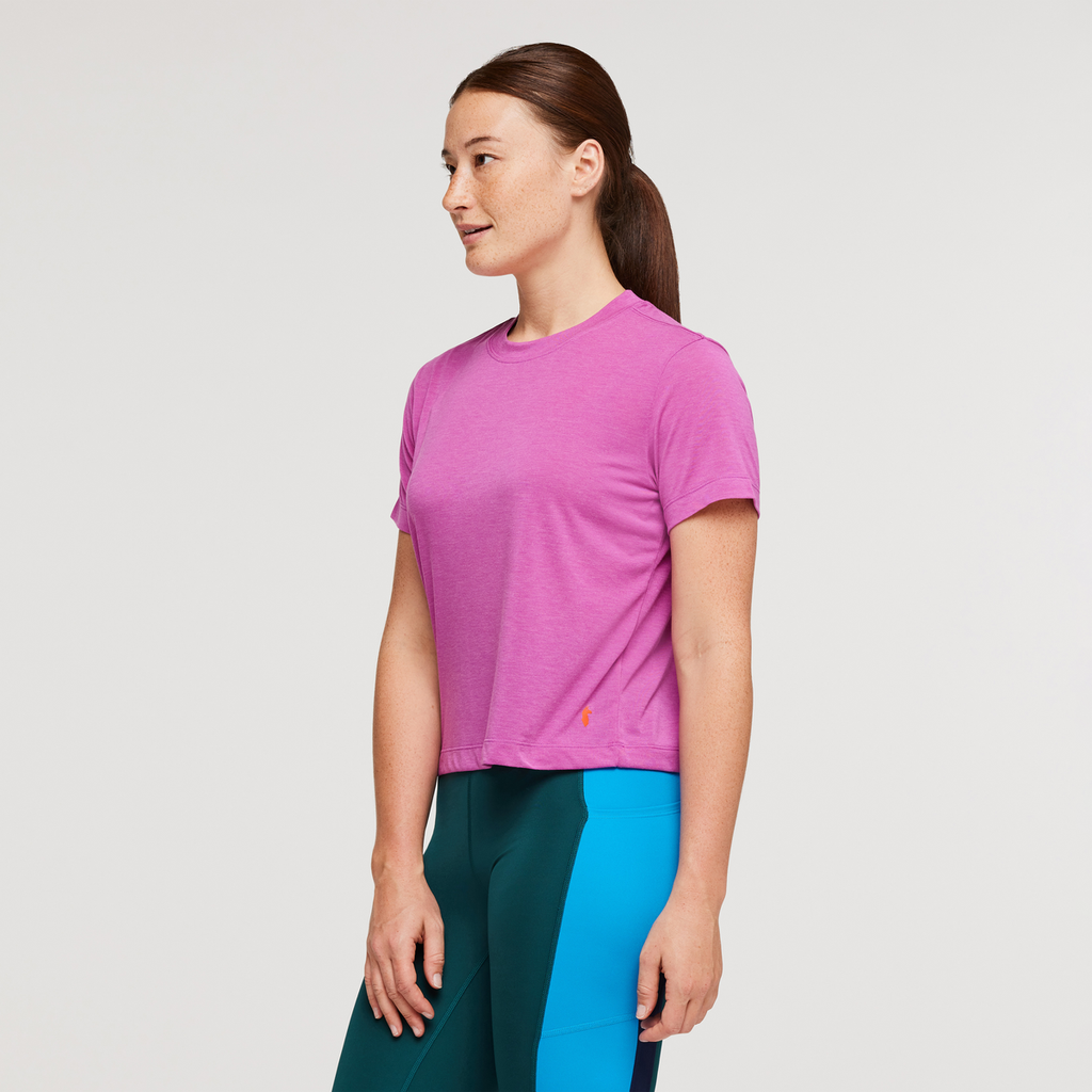 Paseo Travel Crop T-Shirt - Women's, Foxglove, Model Aya