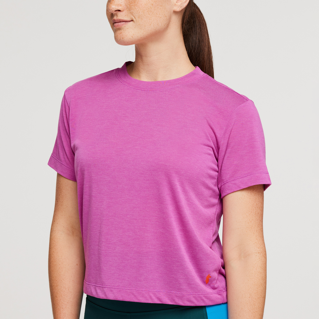 Paseo Travel Crop T-Shirt - Women's, Foxglove, Model Aya