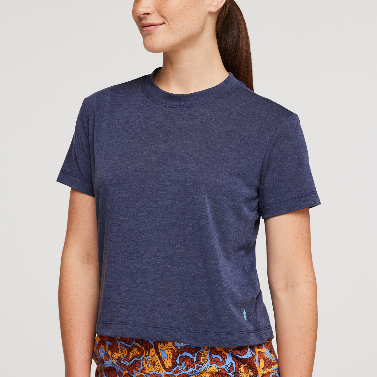 Paseo Travel Crop T-Shirt - Women's, Maritime, Model Aya