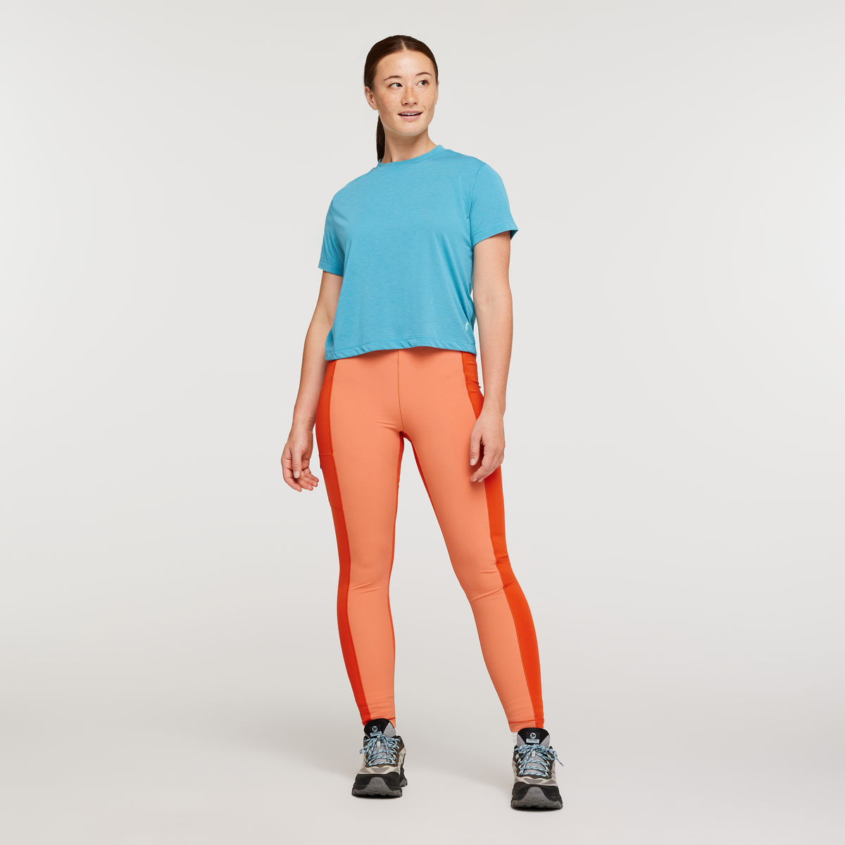 Paseo Travel Crop T-Shirt - Women's, Poolside, Model Aya