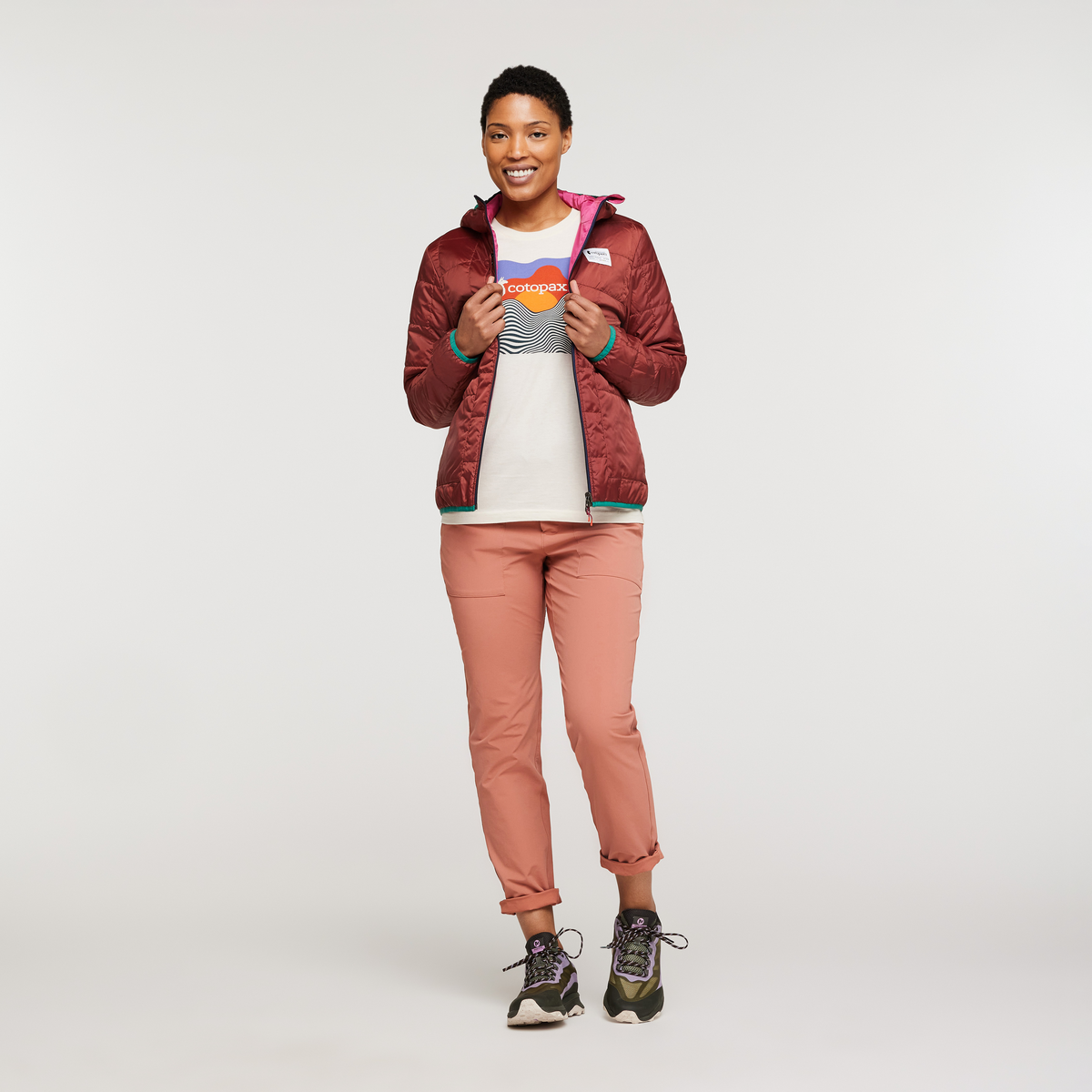 Teca Cálido Hooded Jacket - Women's, Spicy Sweet, Model Callie