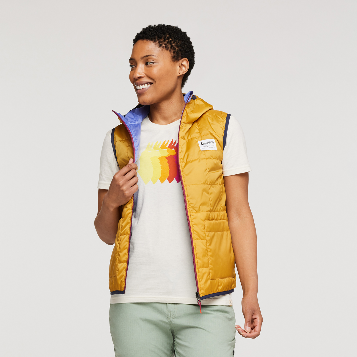 Teca Cálido Hooded Vest - Women's, Honeybee, Model Callie
