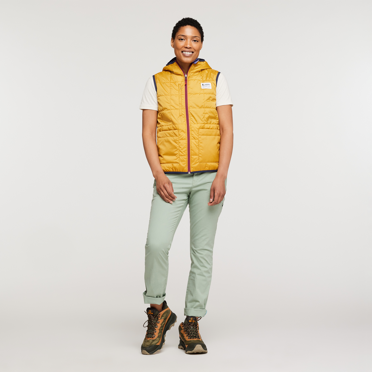 Teca Cálido Hooded Vest - Women's, Honeybee, Model Callie