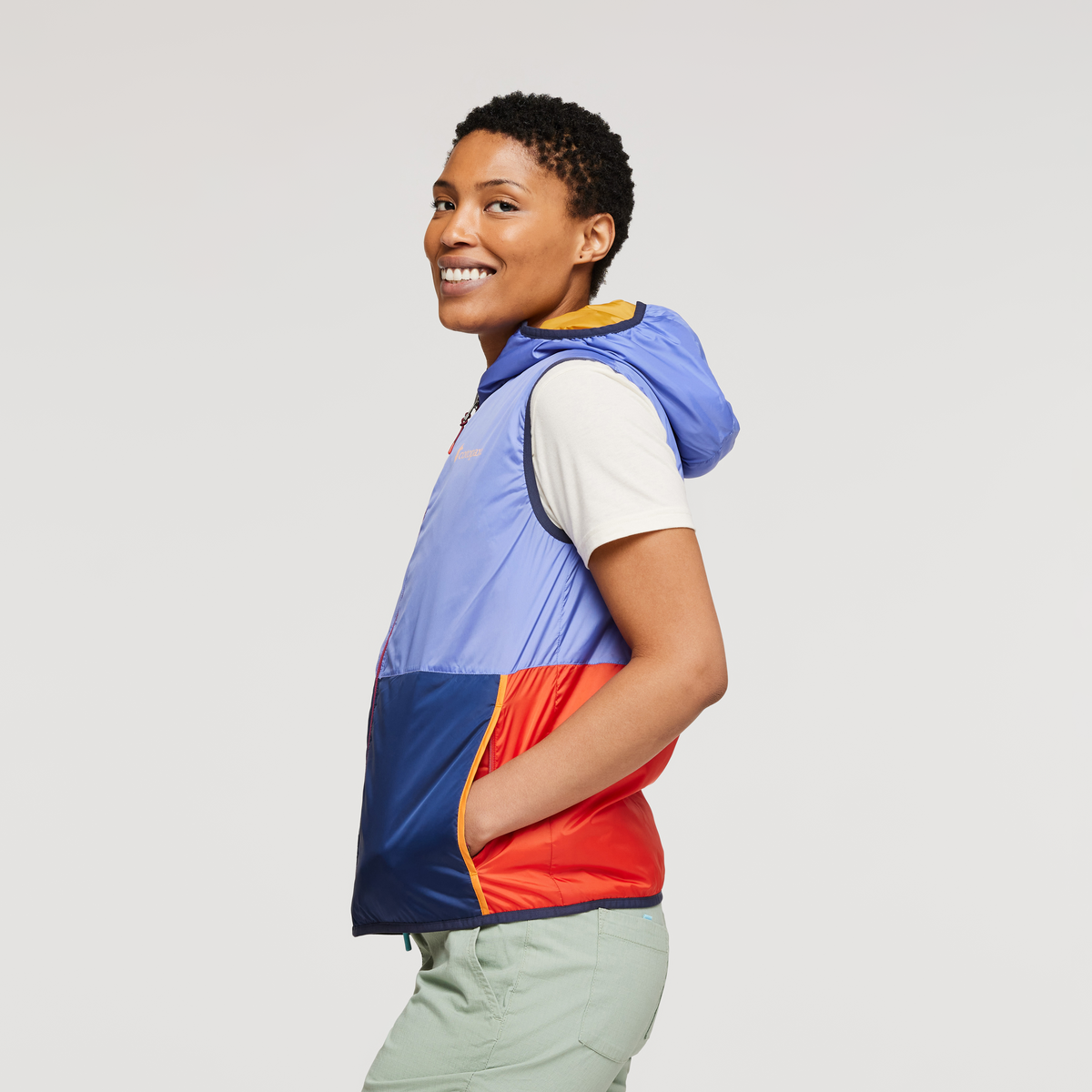 Teca Cálido Hooded Vest - Women's, Honeybee, Model Callie